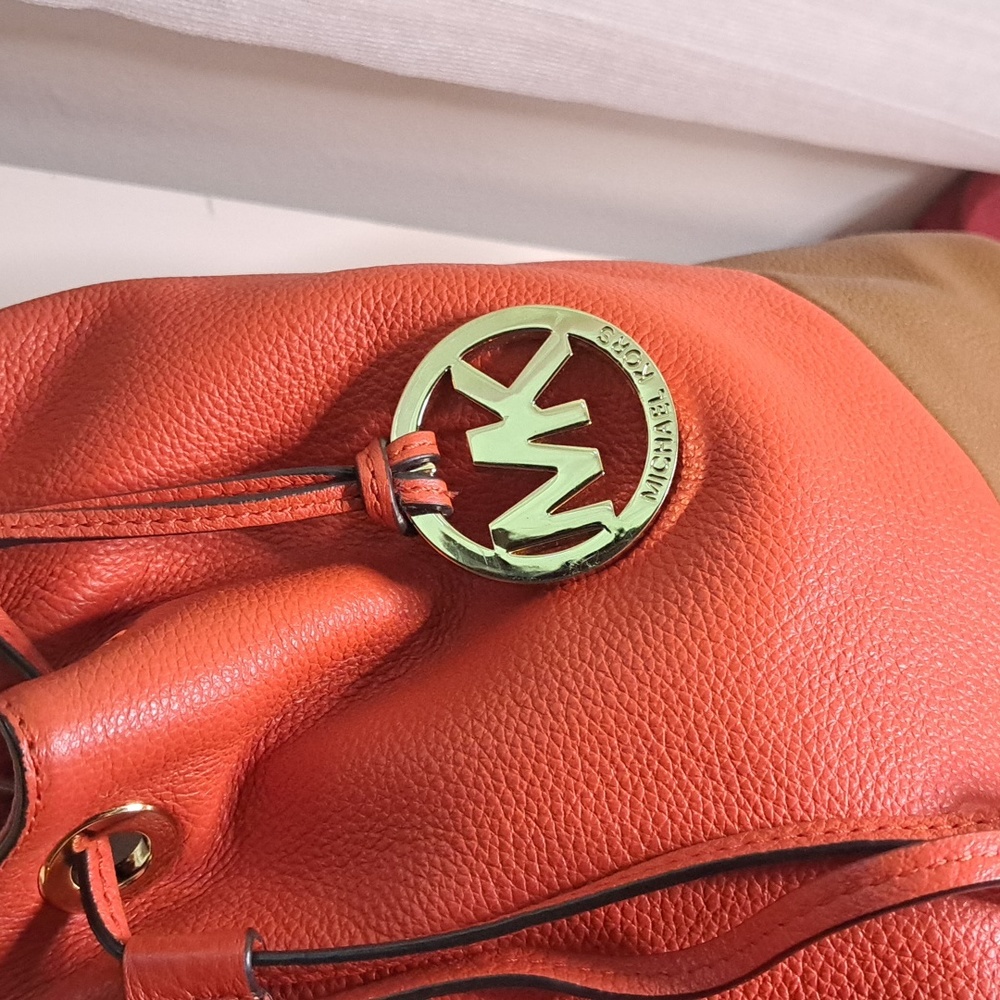 SOLD 🎁 NEW Michael Kors Orange & Brown Soft Pebble Leather Shoulder Bag - Picture 6 of 13